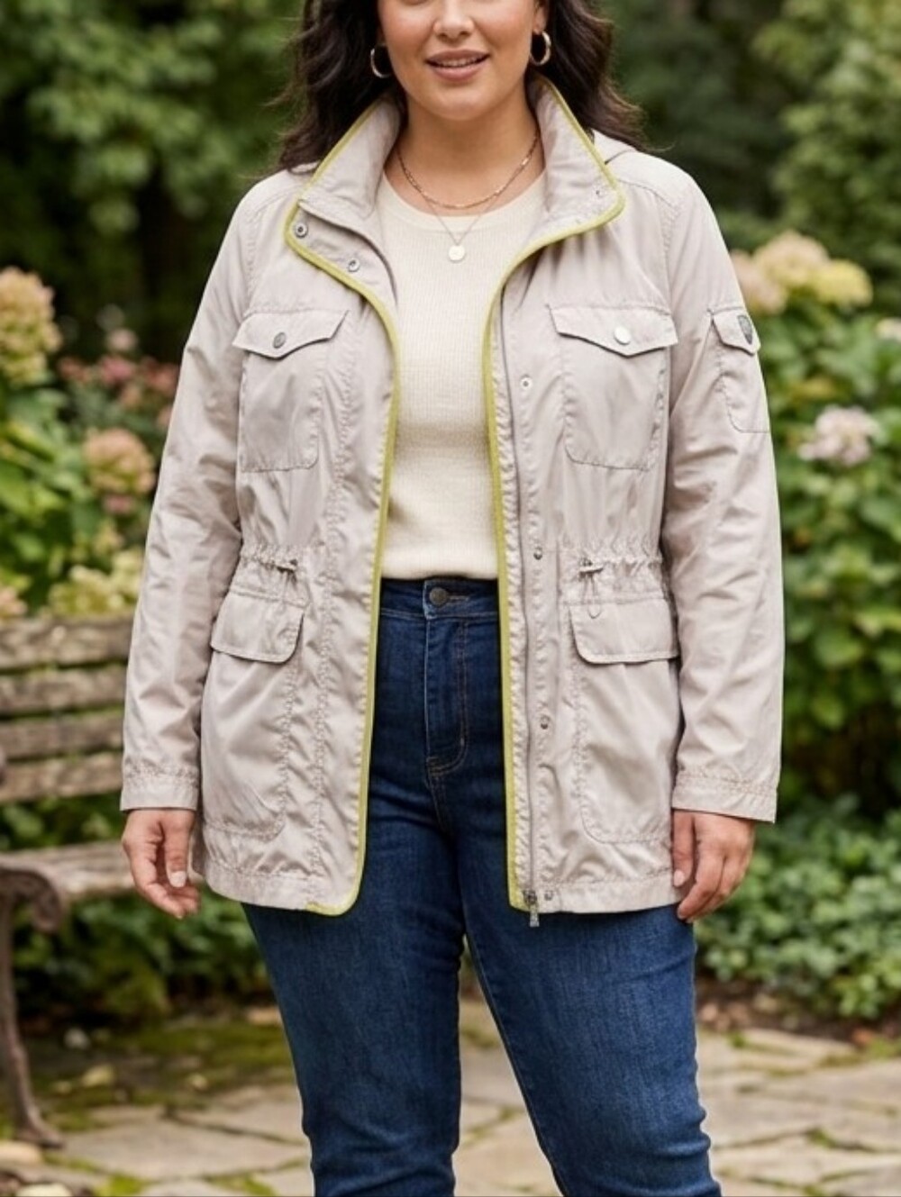 Vince Camuto Women's Utility Jacket XL Light Gray Zip Front Anorak Coat